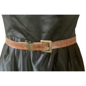 Vtg Chic Schooners Belt Women 28" - 31"  Textured Animal Hide Brown Gold Buckle